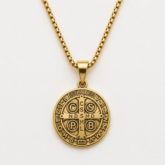 Medal of St Benedict Pendant - Gold